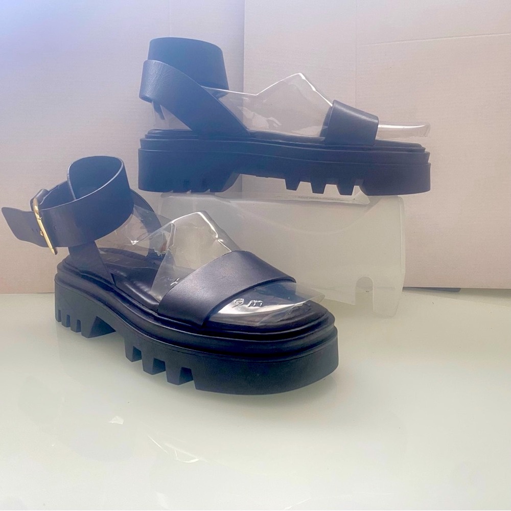Zara Buckle Ankle Straps Black Platform EU38 US71/2 Sandals